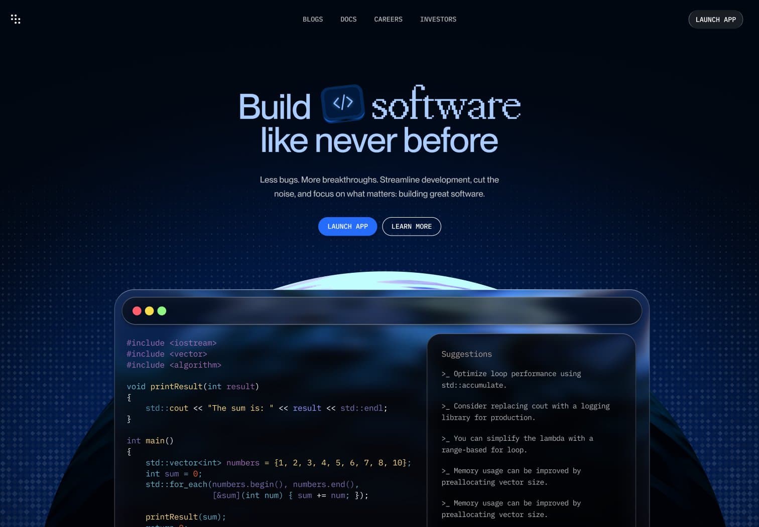 Developer product launch — dark UI craft